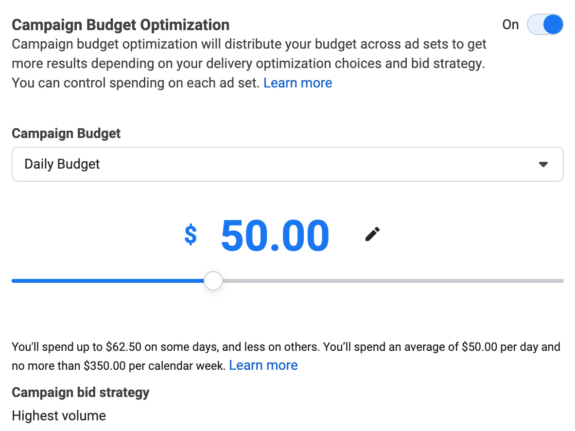 image de la section Optimisation du budget de la campagne dans le Gestionnaire de publicités