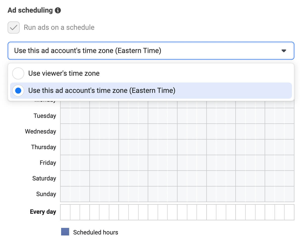 comment-lancer-des-annonces-d'appel-pour-facebook-ad-set-level-select-hours-use-this-ad-accounts-time-zone-option-scheduling-example-7
